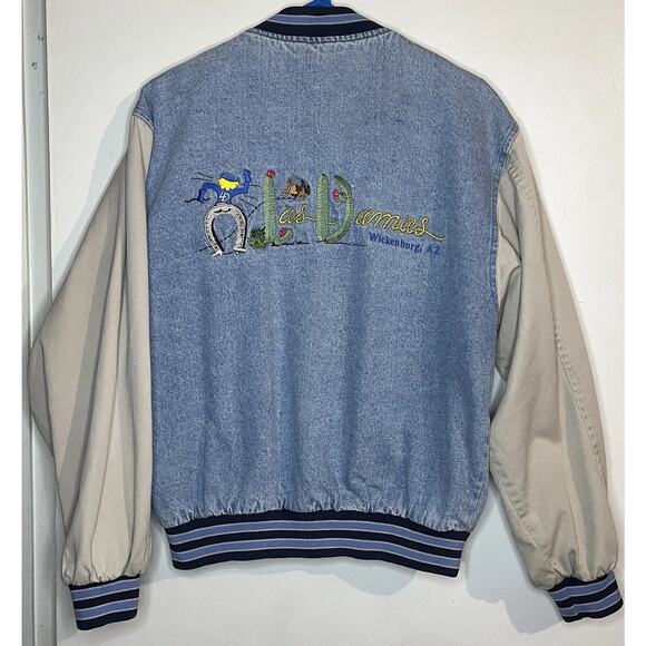 Vintage Port Authority Denim Varsity Jacket Las Damas Embroidered Western Small - Picture 2 of 9